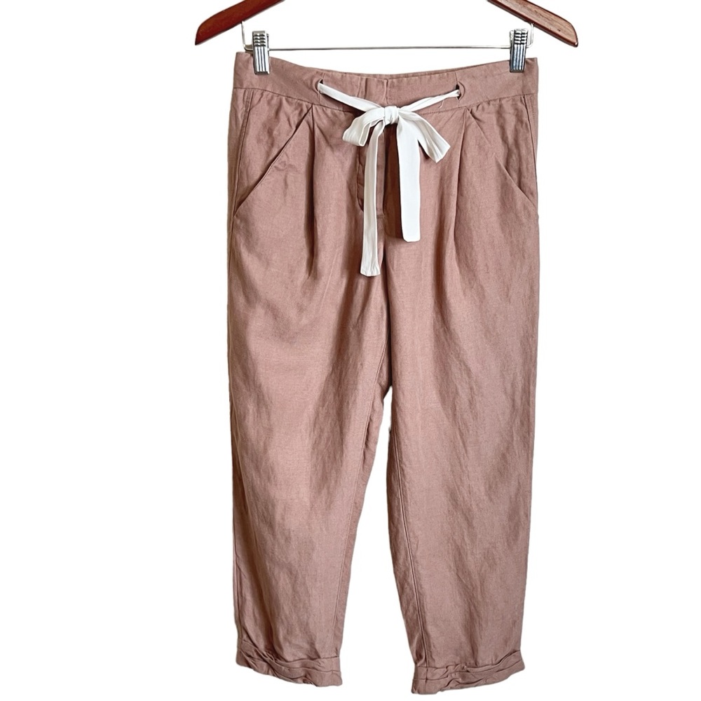Aritzia Wilfred Allant Linen Blend Cropped Pants Womens 00 Brown Coastal Boho